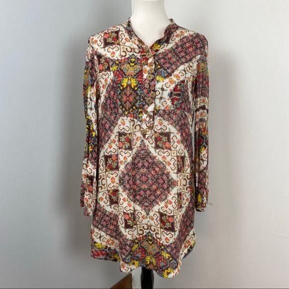 Ivy Jane Colorful Boho Retro Long Sleeve Shirt Dress Small Mosaic - Picture 1 of 10